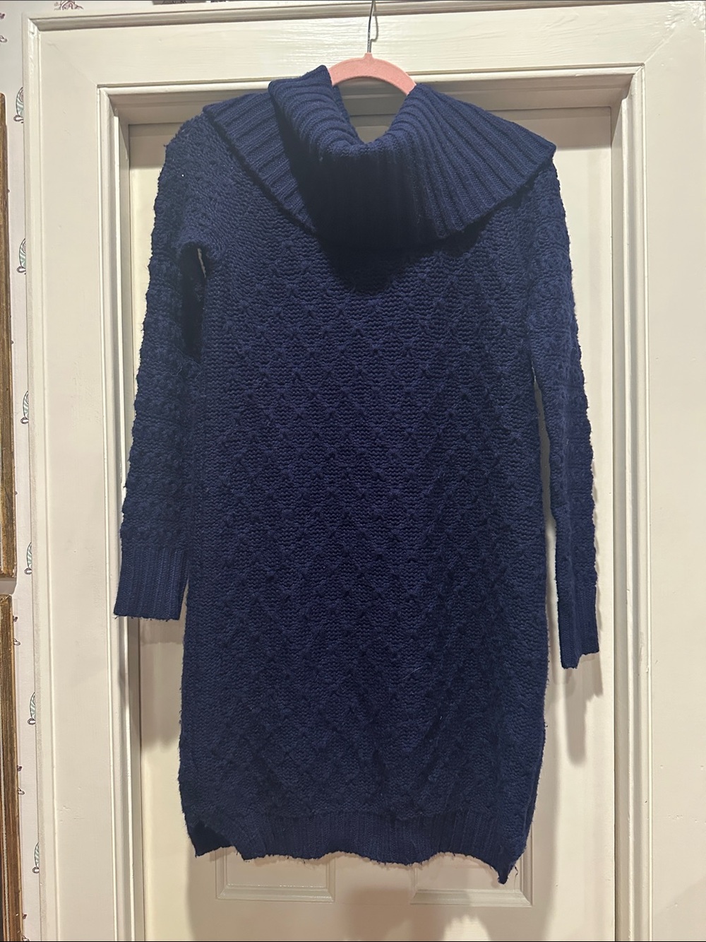 sparrow Navy Cable-Knit Turtleneck Sweater Dress